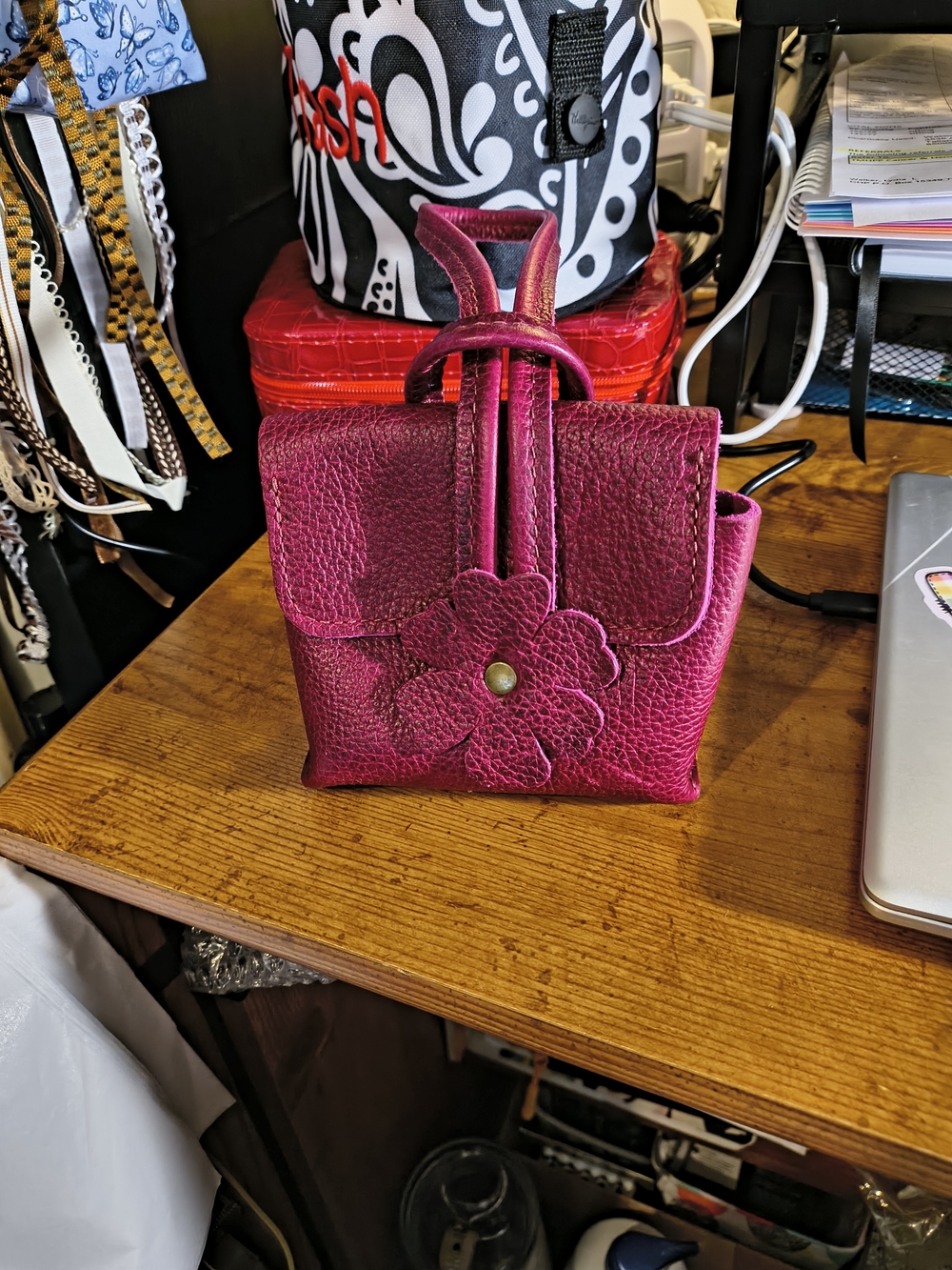 Portland Leather Orchid Mini Flower Pouch. New Never Used.